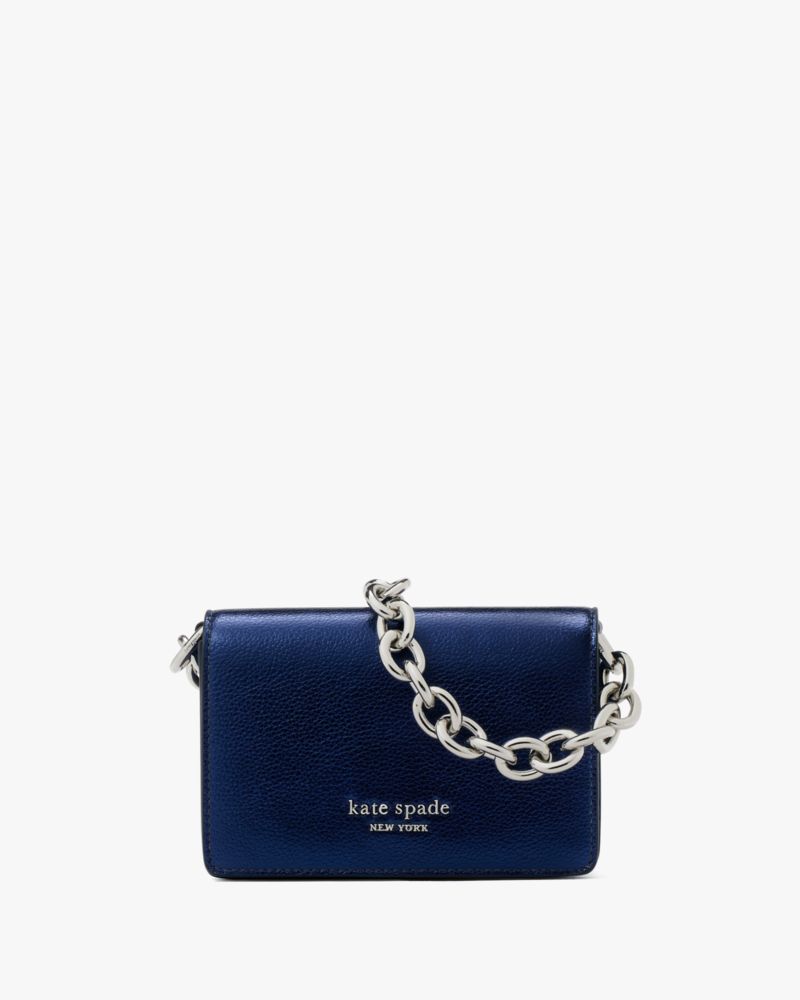 Kate Spade,Natasha Metallic Pebbled Leather Chain Card Case Crossbody,