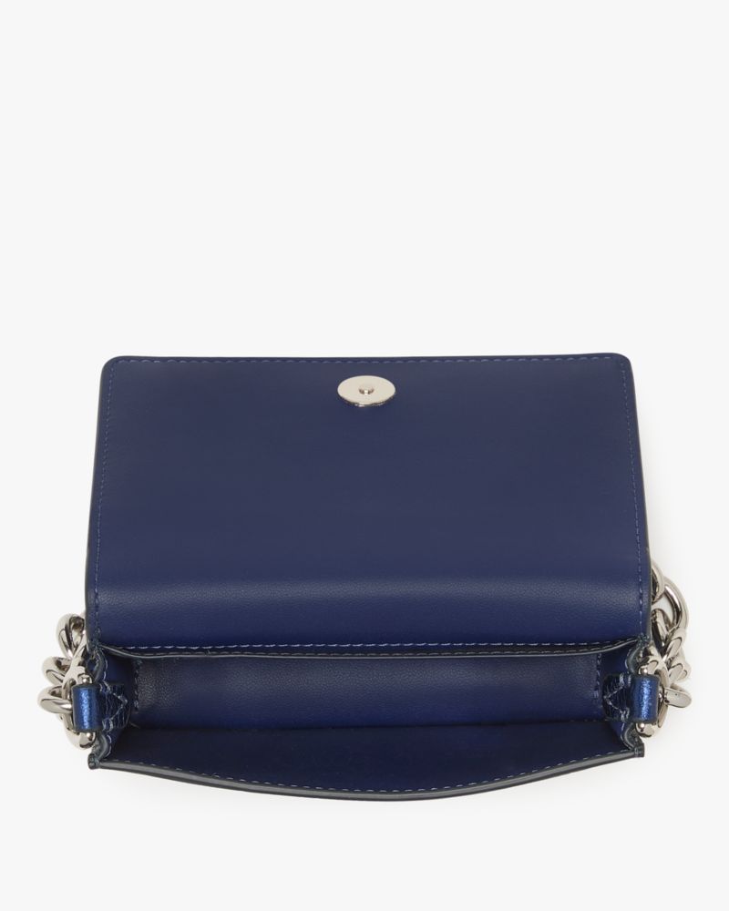Kate Spade,Natasha Metallic Pebbled Leather Chain Card Case Crossbody,Leather,Crossbody,Logo,Metal,Casual,Navy