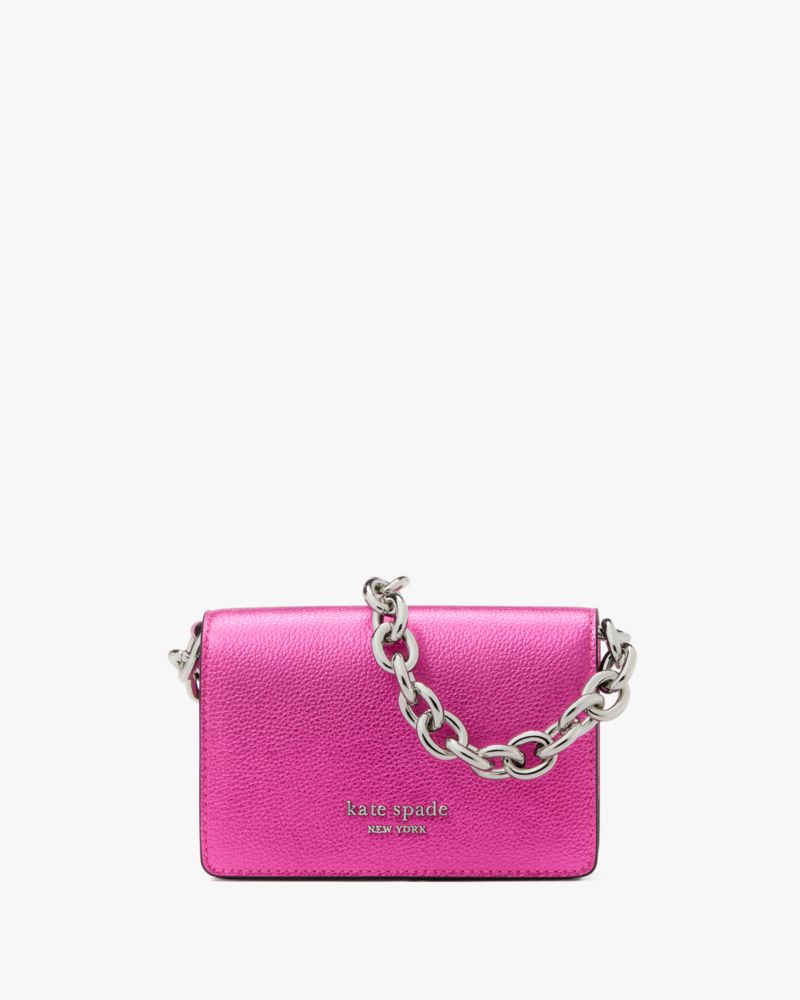 Kate Spade,Natasha Metallic Pebbled Leather Chain Card Case Crossbody,