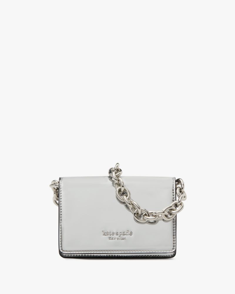 Kate Spade,Natasha Metallic Smooth Leather Chain Card Case Crossbody,