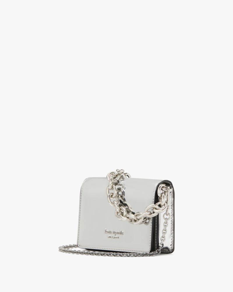 Kate Spade,Natasha Metallic Smooth Leather Chain Card Case Crossbody,