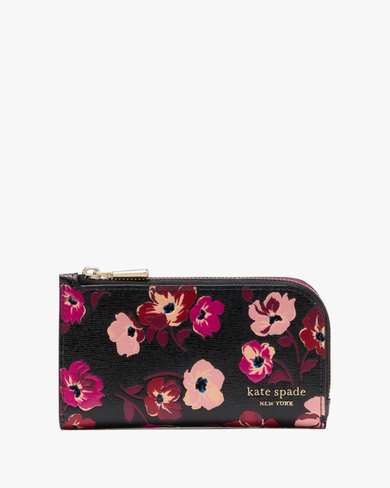 Kate Spade,Devin Fall Poppies Small Slim Bifold Wallet,Continental,Bi Fold,Logo,Metal,Scratch Resistant,Sustainable,Casual,Black