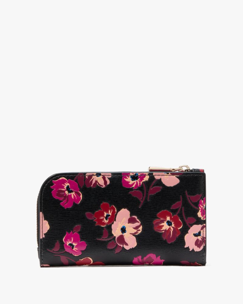 Kate Spade,Devin Fall Poppies Small Slim Bifold Wallet,Continental,Bi Fold,Logo,Metal,Scratch Resistant,Sustainable,Casual,Black