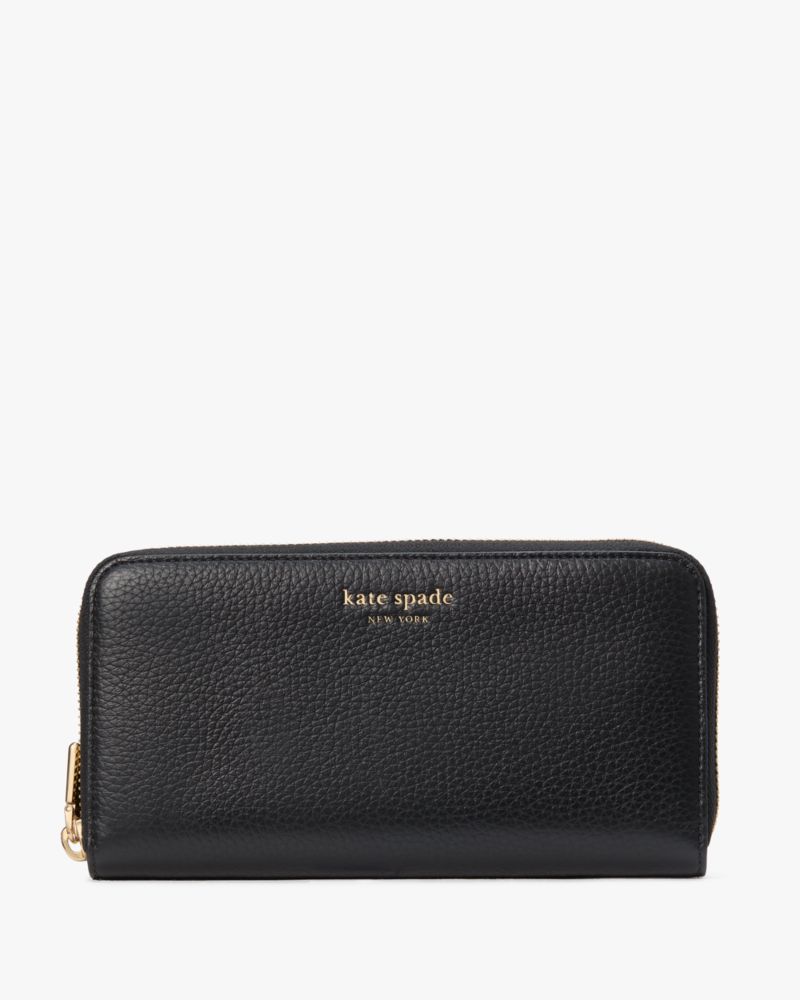 Kate Spade,Taylor Zip Around Continental Wallet,Leather,Continental,Word Embellishment,Logo,Casual,Black