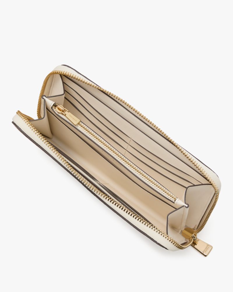 Kate Spade,Taylor Zip Around Continental Wallet,Leather,Continental,Word Embellishment,Logo,Casual,Cream