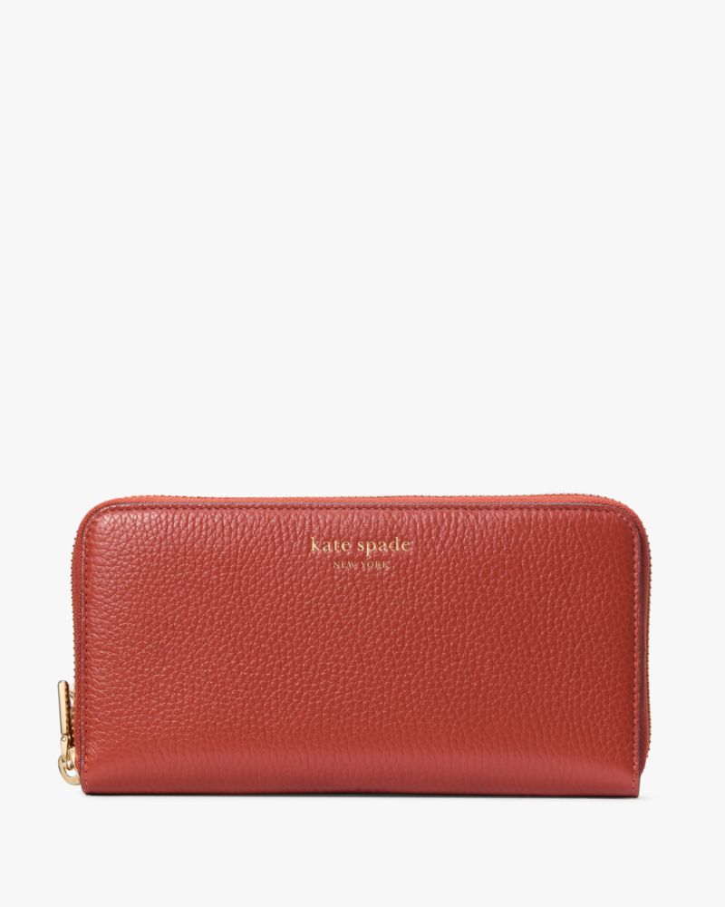 Kate Spade,Taylor Zip Around Continental Wallet,Leather,Continental,Word Embellishment,Logo,Casual,Brown