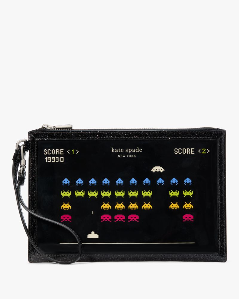 Kate Spade,Space Invaders X Kate Spade Glitter Patent New York Wristlet,