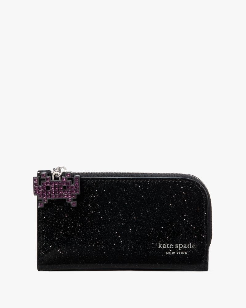 Black Multi Space Invaders x Kate Spade New York Glitter Patent Small Slim Bifold Wallet