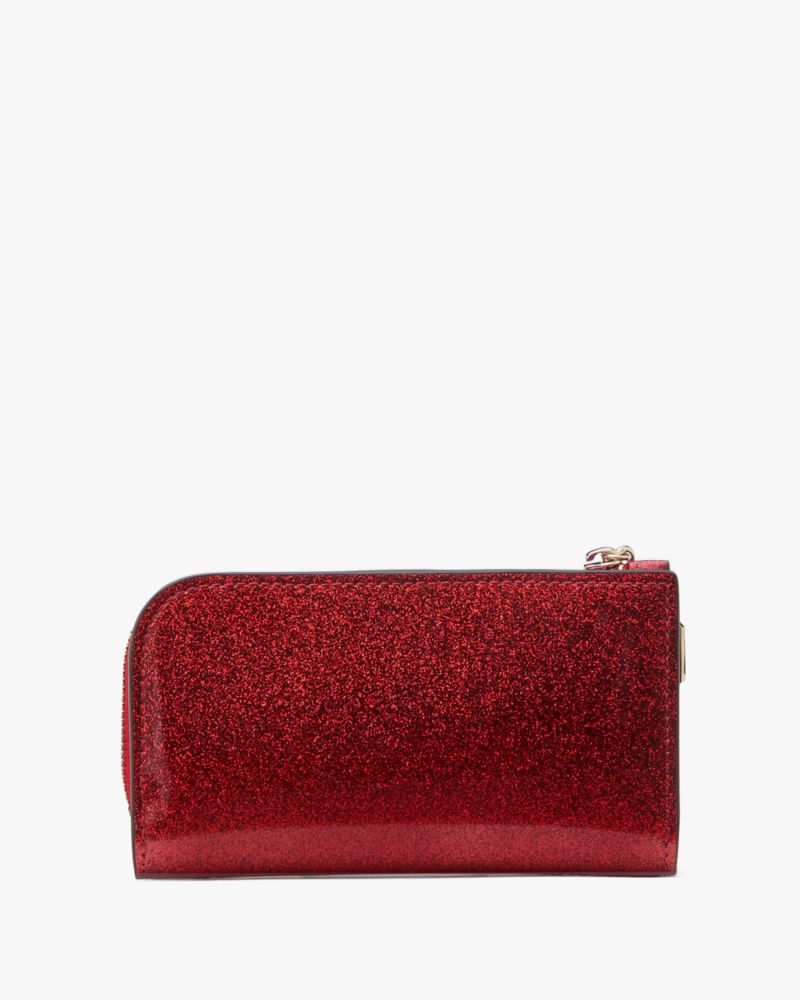 Kate Spade,Detour Glitter Patent Leather Small Slim Bifold Wallet,Continental,Bi Fold,Glitter,Embellished,Logo,Sustainable...,Red,Metallic