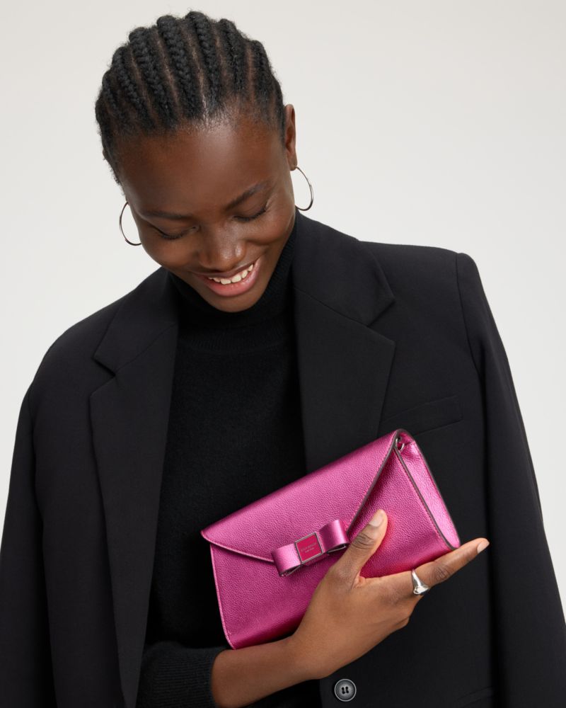 Kate Spade,Morgan Bow Metallic Envelope Flap Crossbody,
