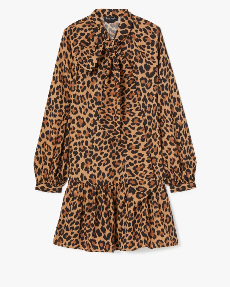 Light Tobacco Classic Leopard Tie neck Dress