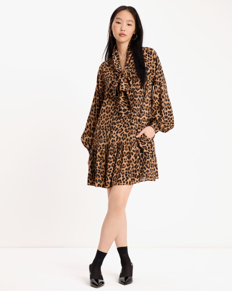 Kate Spade,Classic Leopard Tie-neck Dress,