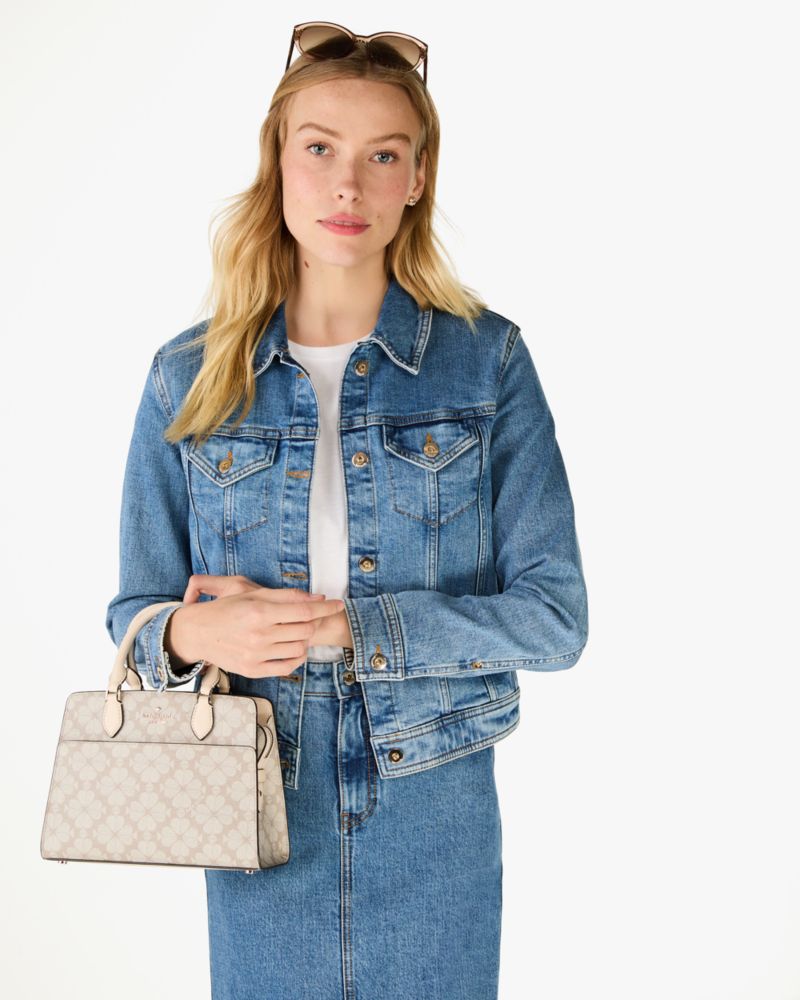 Kate Spade,Signature Spade Flower Small Satchel,Satchel,Metal Material,PVC,Day Party,Cream