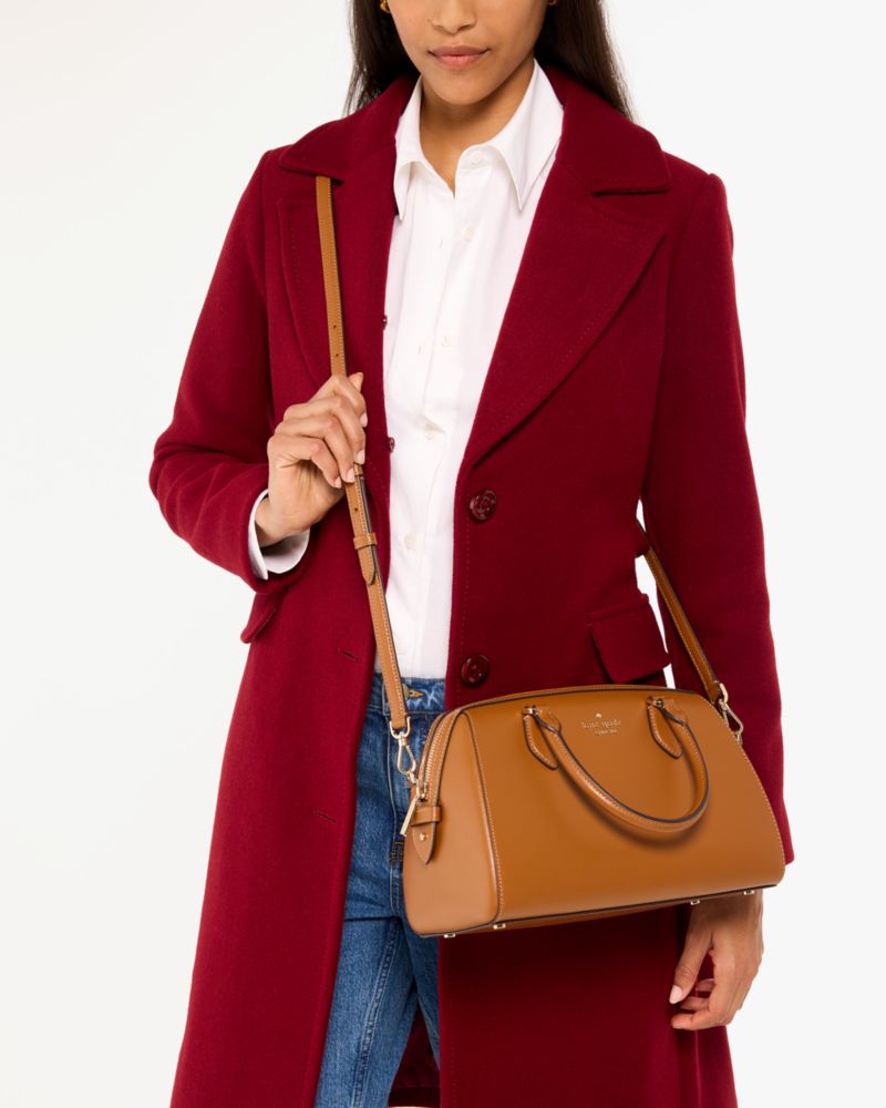 Kate Spade,Madison Large Dolly Duffle Crossbody,Lining Leather,Duffle Bag,Metal Material,Logo,Metal,Work,Brown