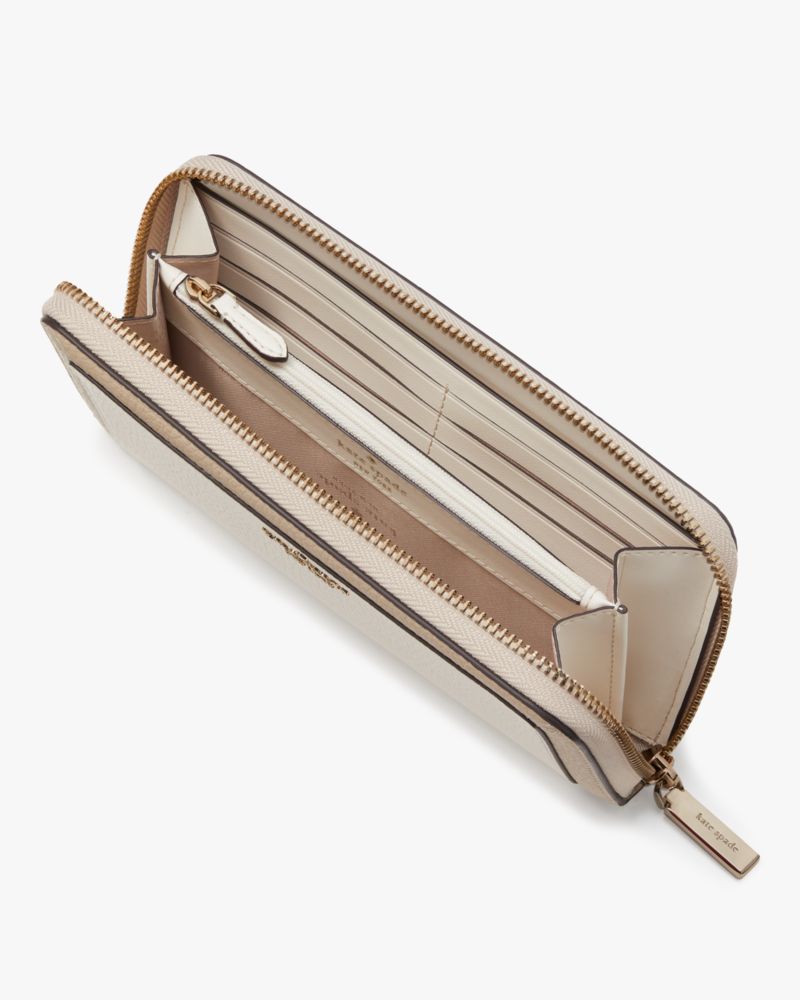 Kate Spade,Lena Colorblock Large Continental Wallet,Leather,Continental,Metal Material,Piping,Metal,Logo,Casual,Cream
