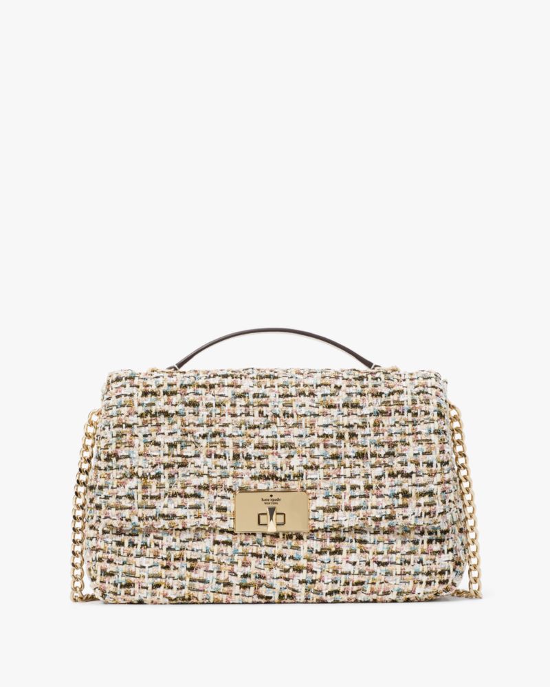 Kate Spade,Carey Tinsel Tweed Medium Flap Shoulder Bag,