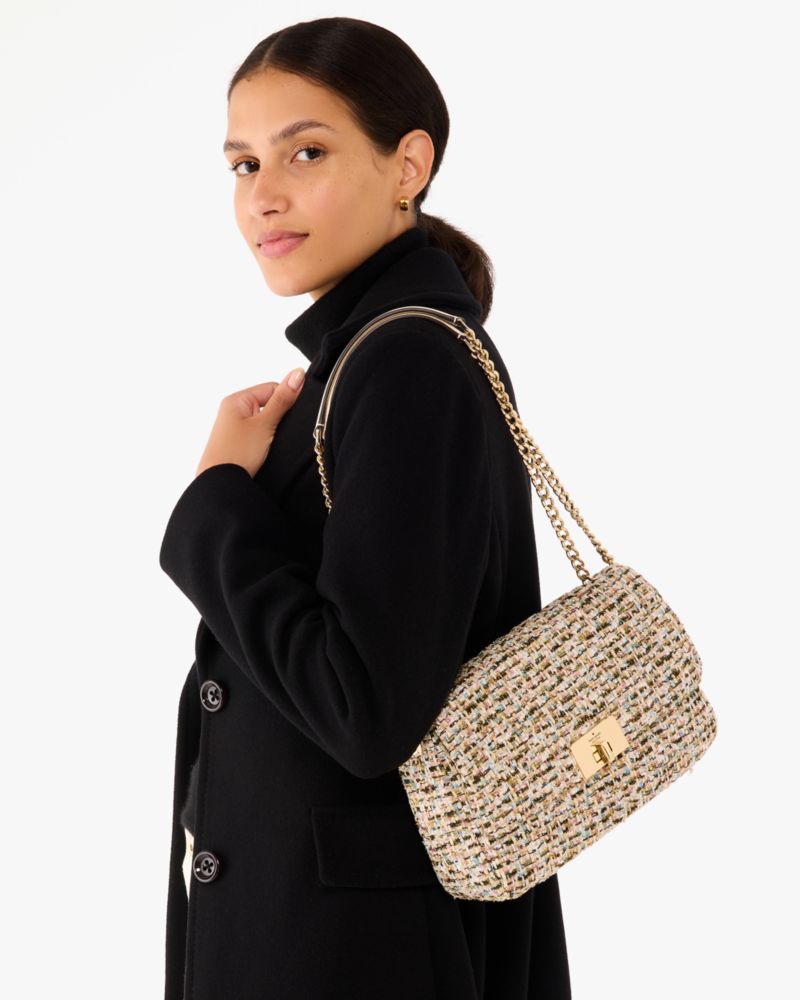 Kate Spade,Carey Tinsel Tweed Medium Flap Shoulder Bag,