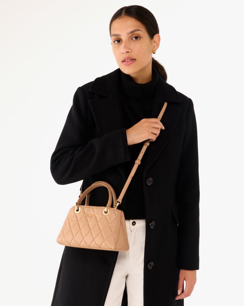Kate Spade,Carey Small Quilted Sullivan Satchel,Satchel,Metal Material,Logo,Metal,Day Party,Work,Beige