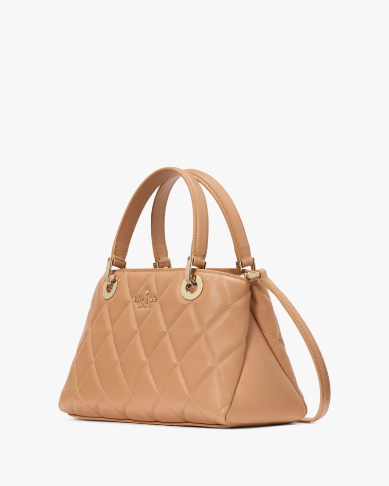 Kate Spade,Carey Small Quilted Sullivan Satchel,Satchel,Metal Material,Logo,Metal,Day Party,Work,Beige