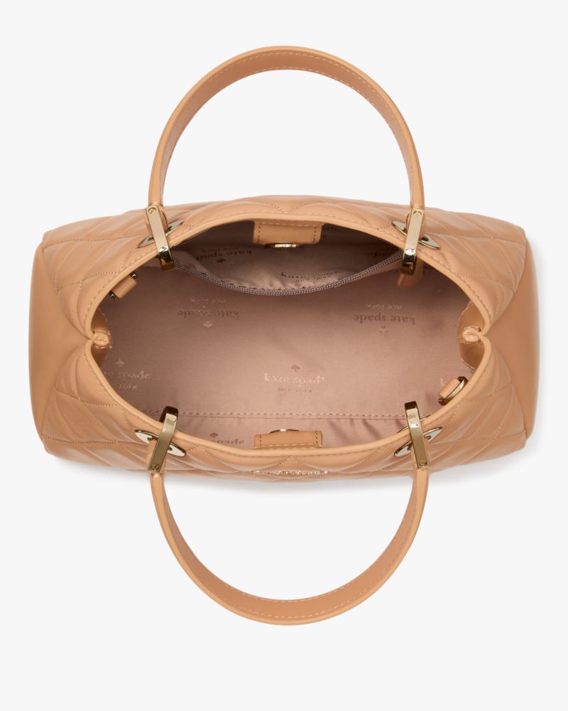 Kate Spade,Carey Small Quilted Sullivan Satchel,Satchel,Metal Material,Logo,Metal,Day Party,Work,Beige