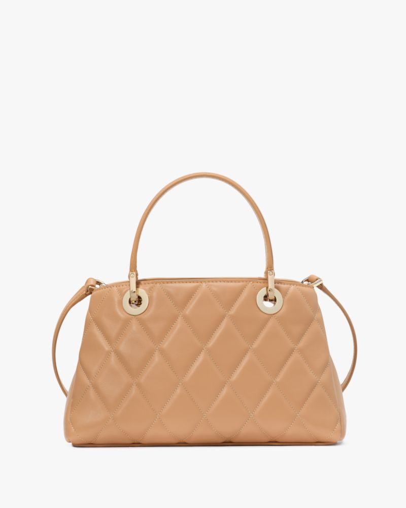 Kate Spade,Carey Small Quilted Sullivan Satchel,Satchel,Metal Material,Logo,Metal,Day Party,Work,Beige