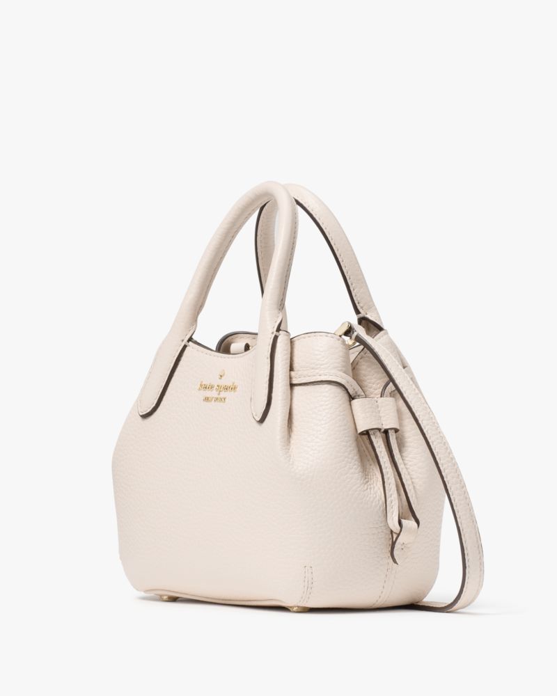 Kate Spade,Dumpling Mini Satchel,Leather,Bucket,Logo,Metal,Color Metal,Casual,Cream