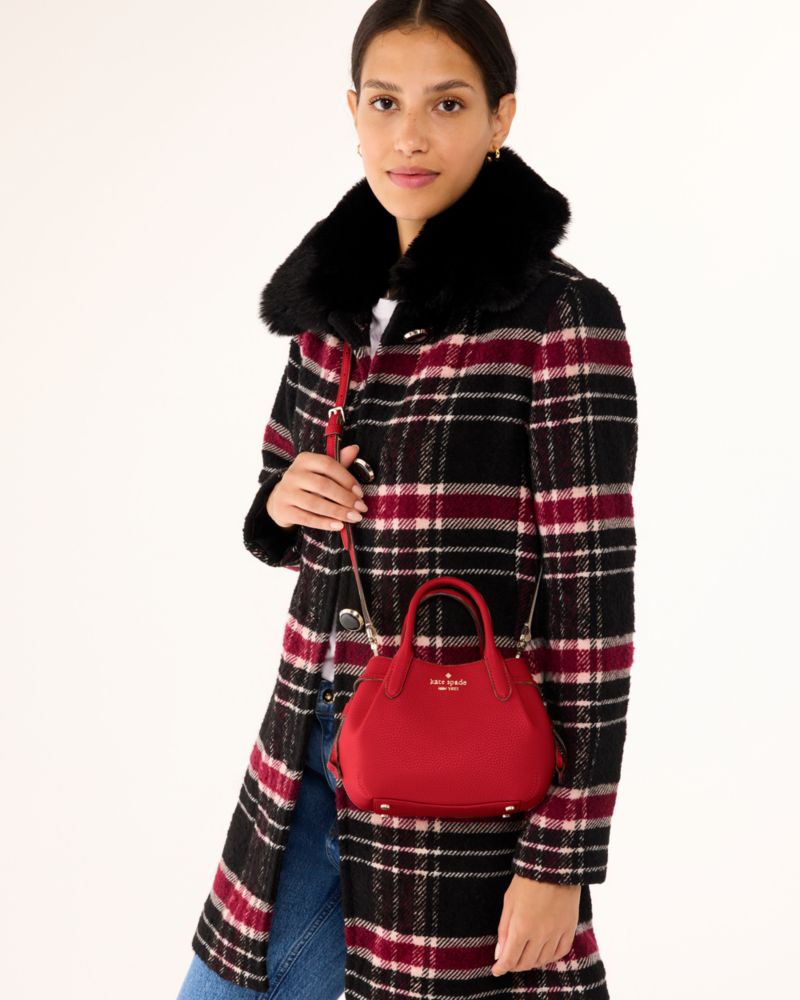 Kate Spade,Dumpling Mini Satchel,Leather,Bucket,Logo,Metal,Color Metal,Casual,Red