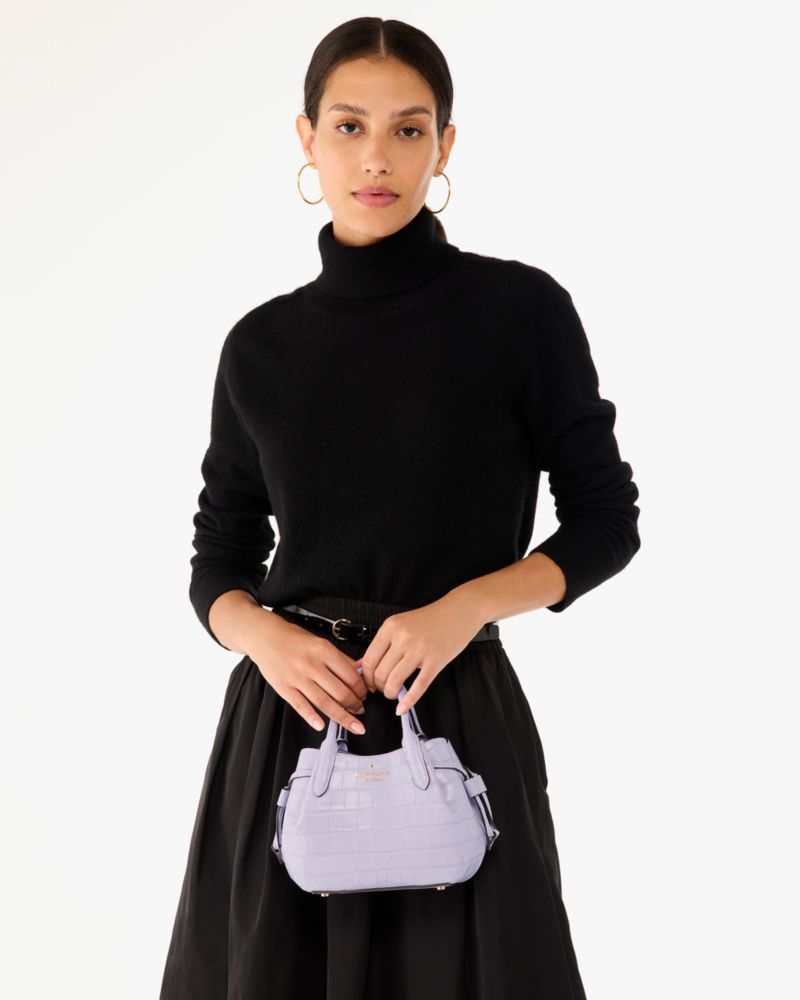 Kate Spade,Dumpling Croc Embossed Mini Satchel,Leather,Bucket,Metal,Logo,Work,Day Party,