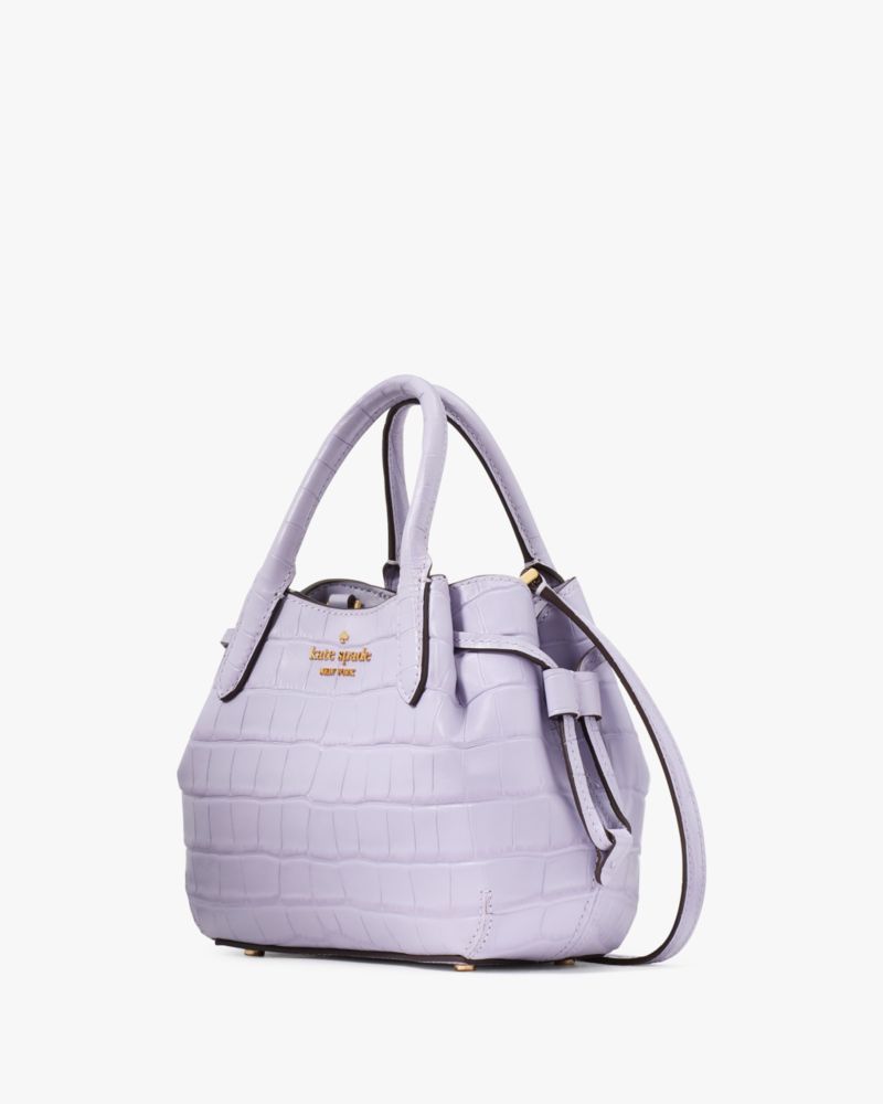 Kate Spade,Dumpling Croc Embossed Mini Satchel,Leather,Bucket,Metal,Logo,Work,Day Party,