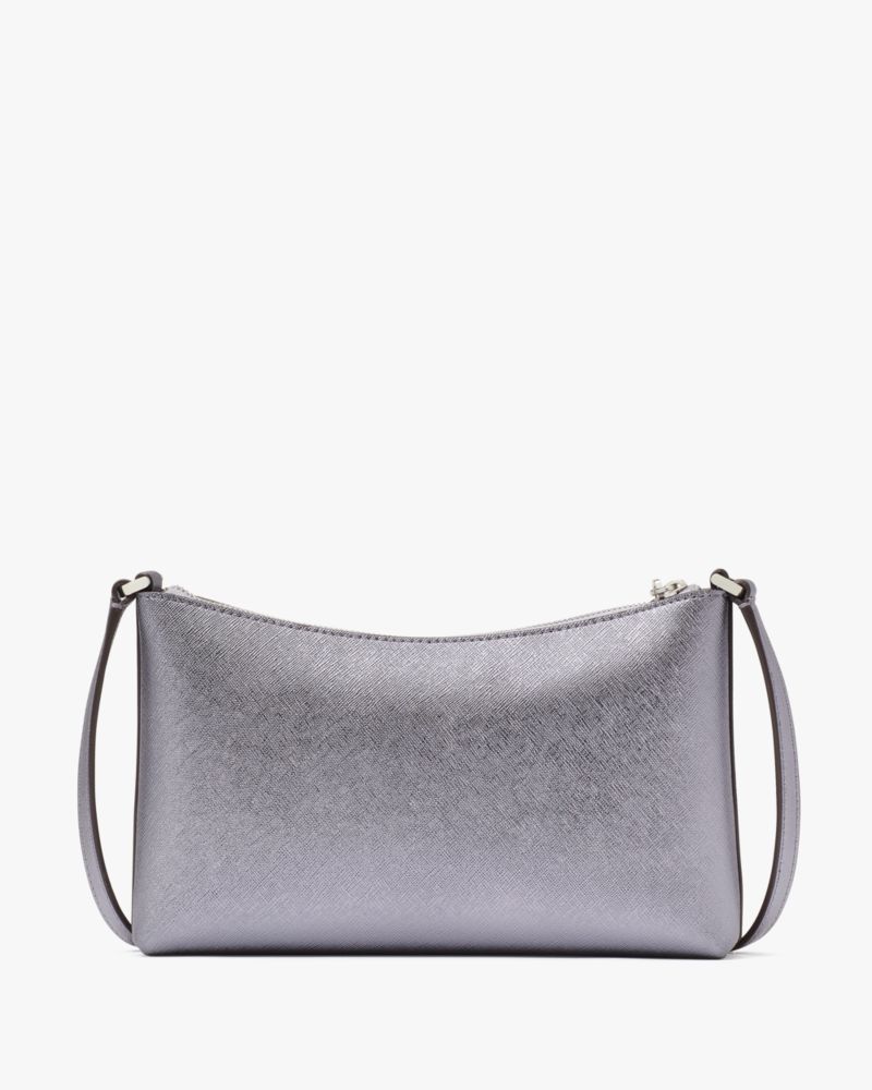 Kate Spade,Sadie Metallic Small Crossbody,Crossbody,PVC,Logo,Word Embellishment,Casual,Silver