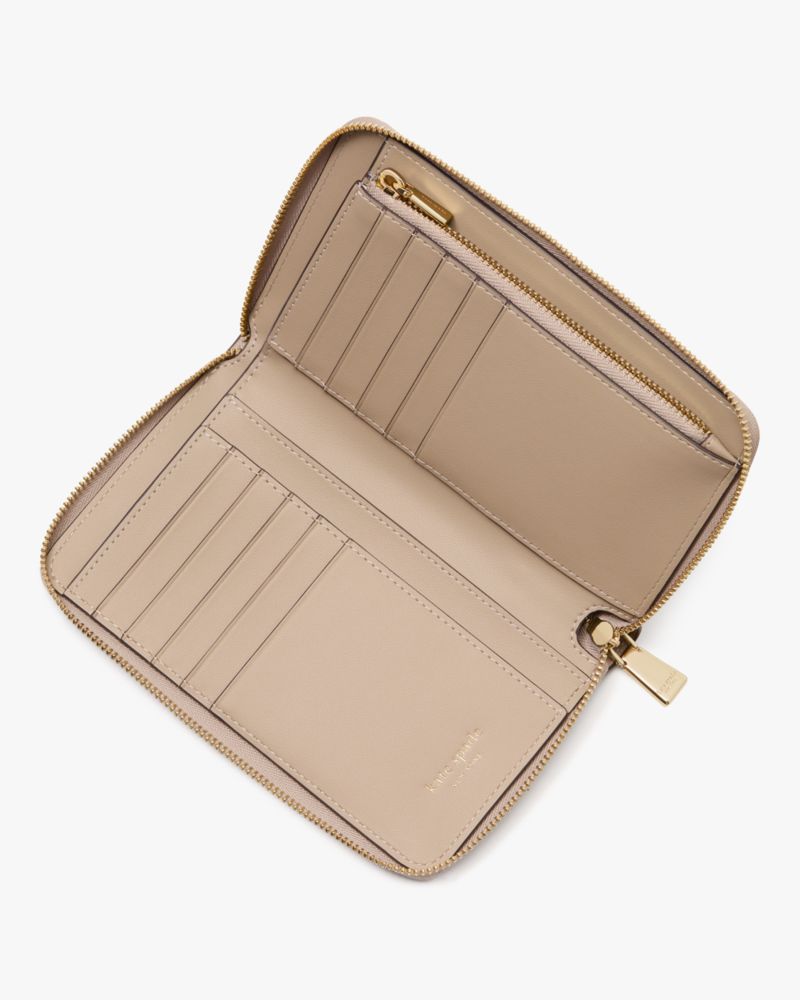 Kate Spade,Serena Medium Zip Around Wallet,Continental,Bi Fold,Logo,Metal,Sustainable,Casual,Beige
