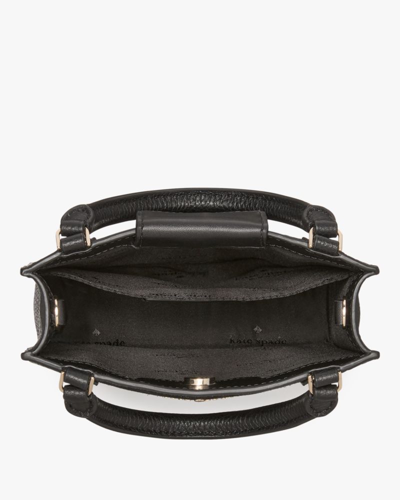 Kate Spade,Lena Suede Mini Tote,Leather,Crossbody,Metal Material,Metal,Mixed Media,Logo,Gold Metal,Casual,Black