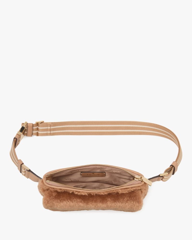 Kate Spade,Rosie Faux Fur Belt Bag,Faux Fur,Belt Bag,Applique,Stripe,Logo,Casual,Brown