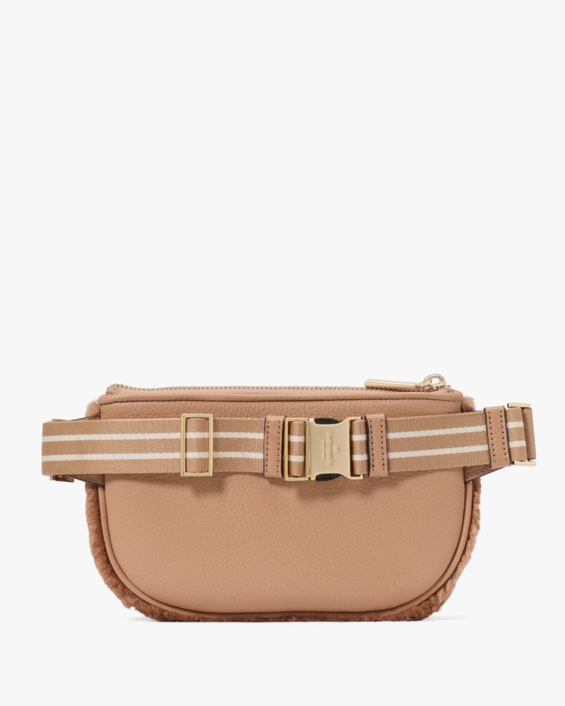 Kate Spade,Rosie Faux Fur Belt Bag,Faux Fur,Belt Bag,Applique,Stripe,Logo,Casual,Brown