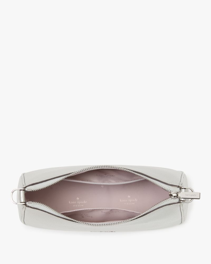 Kate Spade,Rosie Metallic Medium Shoulder Bag,Leather,Shoulder Bag,Coin,Metal,Stripe,Logo,Day Party,Metallic,Silver