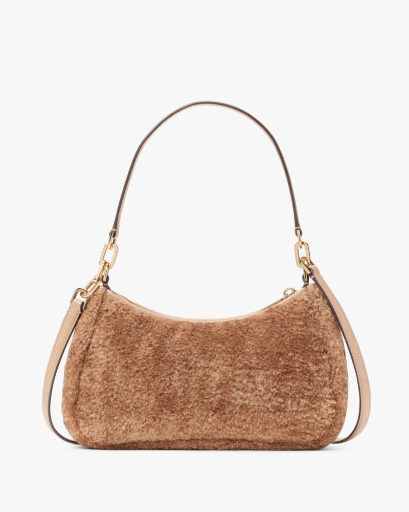 Kate Spade,Kayla Faux Fur Small Convertible Shoulder Bag,Faux Fur,Shoulder Bag,Logo,Metal,Casual,Brown