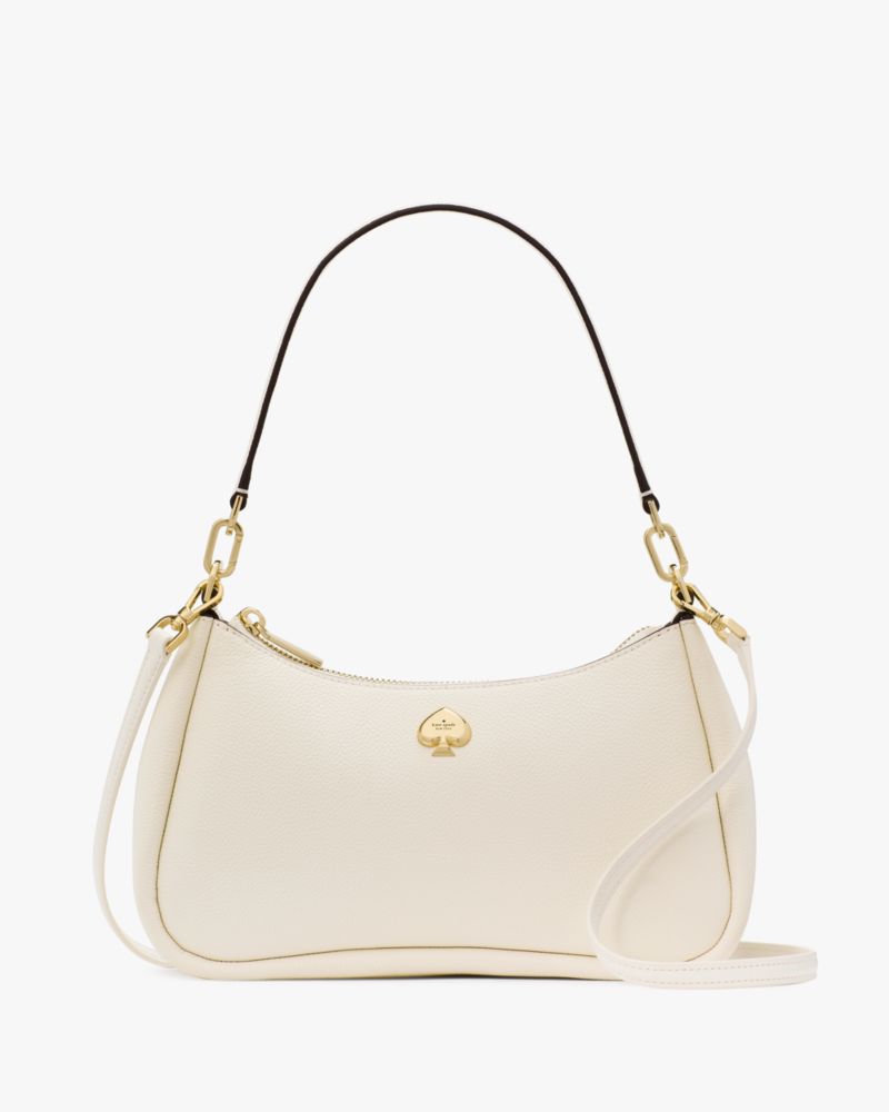 Kate Spade,Kayla Small Convertible Shoulder Bag,Leather,Shoulder Bag,Metal Material,Metal,Logo,Gold Metal,Day Party,Casual,Cream