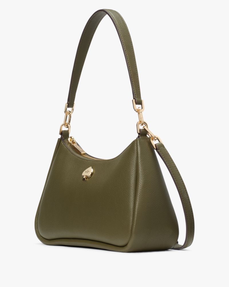 Kate Spade,Kayla Small Convertible Shoulder Bag,Leather,Shoulder Bag,Metal Material,Logo,Metal,Gold Metal,Day Party,Casual,Olive
