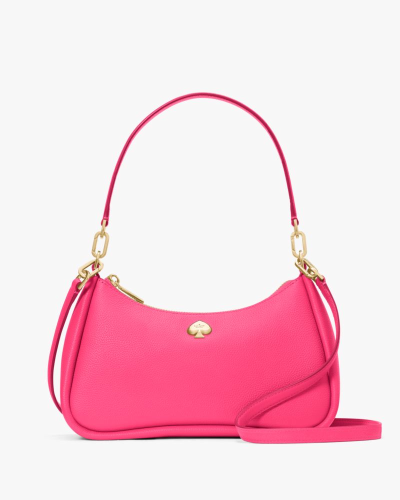 Kate Spade,Kayla Small Convertible Shoulder Bag,Leather,Shoulder Bag,Metal Material,Logo,Metal,Gold Metal,Casual,Day Party,Fuchsia