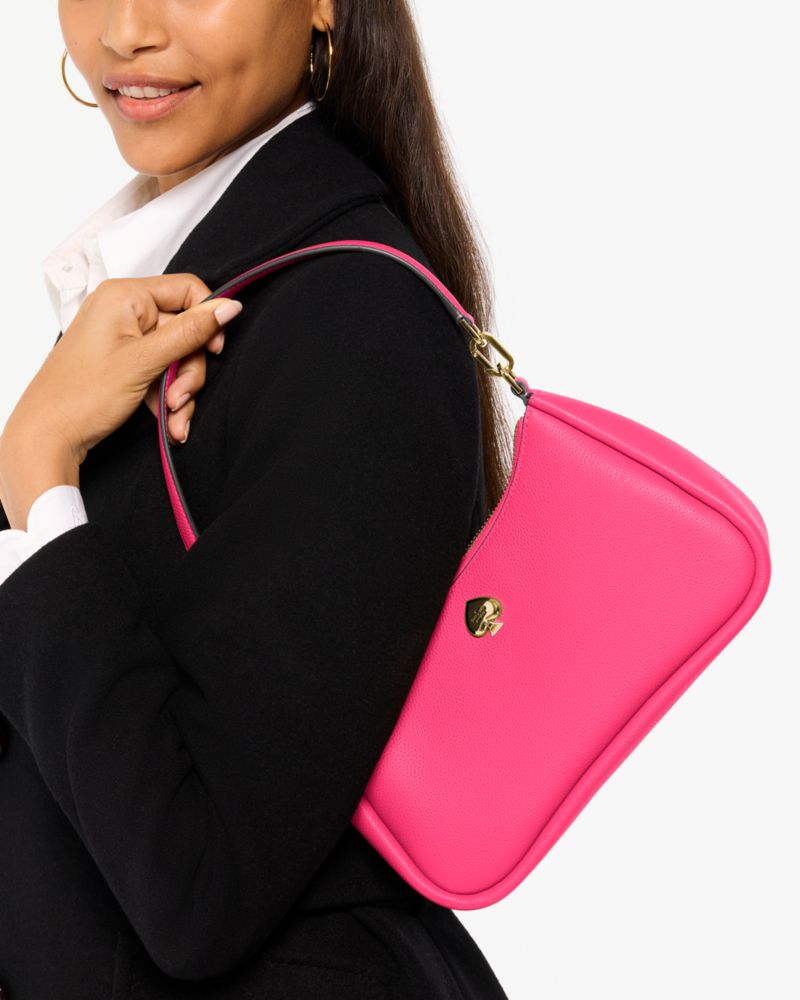 Kate Spade,Kayla Small Convertible Shoulder Bag,Leather,Shoulder Bag,Metal Material,Logo,Metal,Gold Metal,Casual,Day Party,Fuchsia