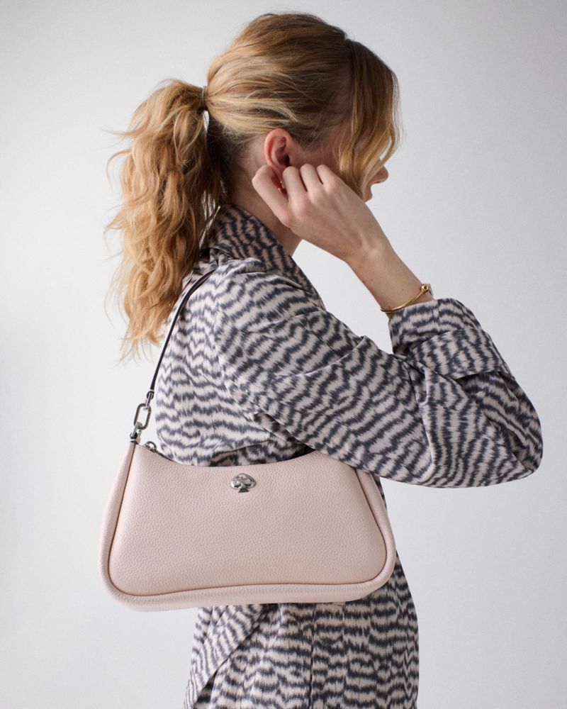 Kate Spade,Kayla Shoulder Bag,Leather,Shoulder Bag,Metal Material,Metal,Logo,Gold Metal,Day Party,Casual,Blush