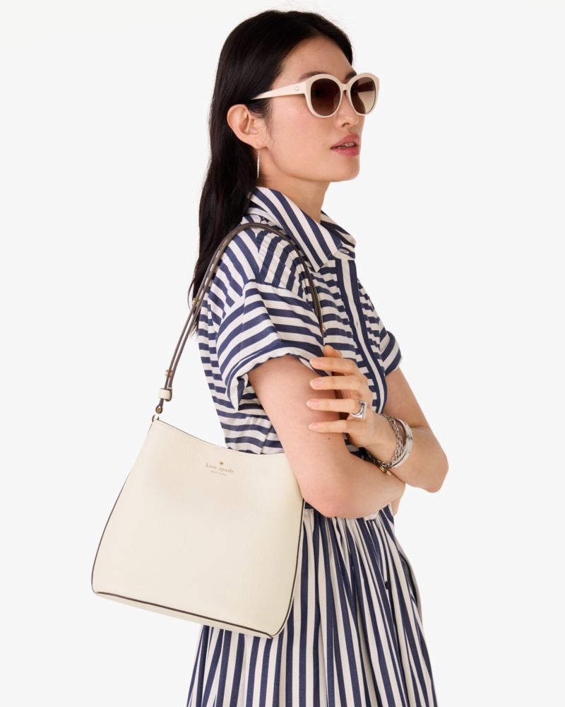 Kate Spade,Julia Bucket Bag,Leather,Shoulder Bag,Logo,Metal,Casual,Cream
