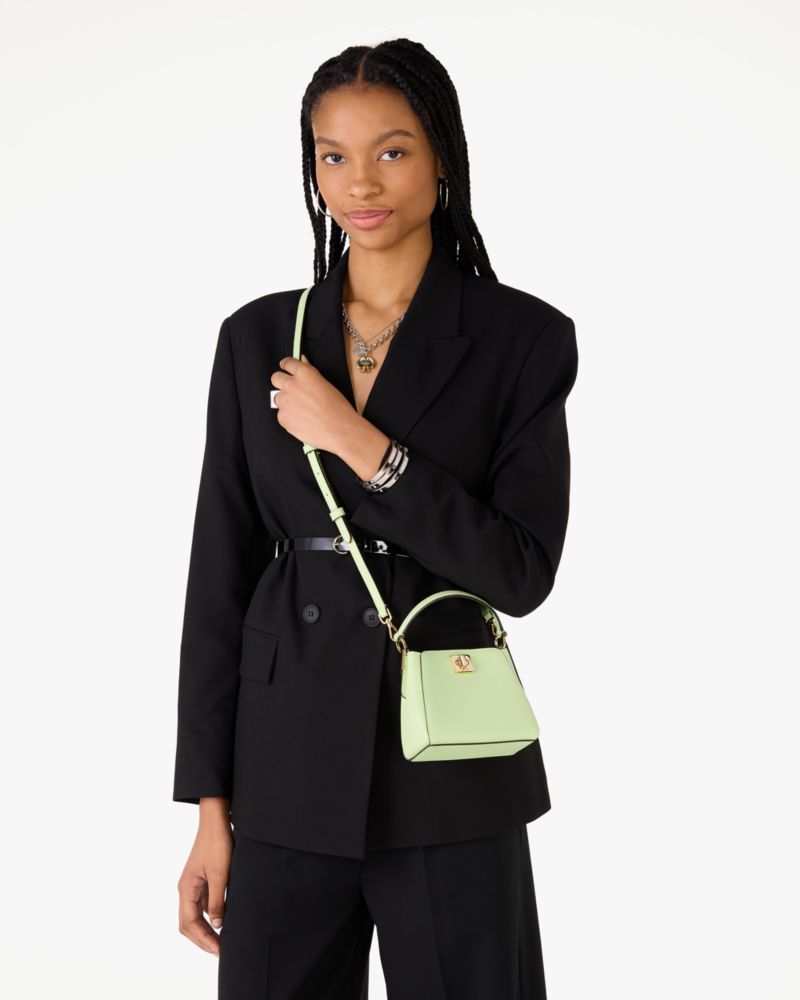 Kate Spade,Phoebe Mini Top Handle Crossbody,Leather,Satchel,Logo,Adjustable,Work,Green