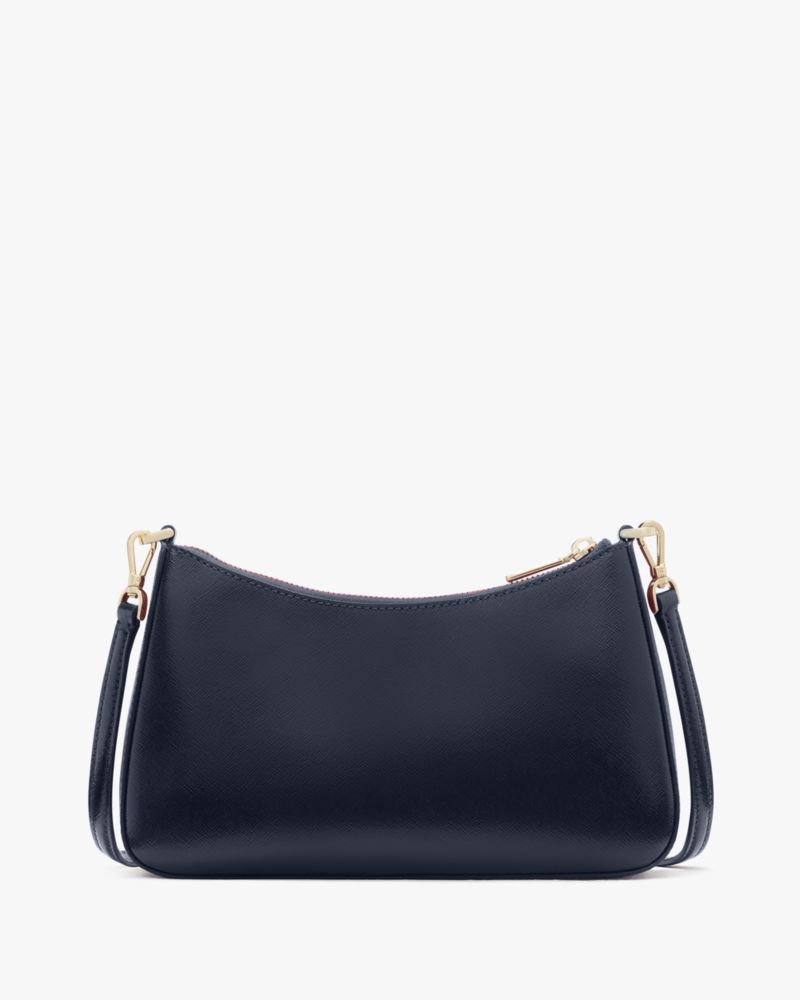 Kate Spade,Madison Faux Pearl Medium Convertible Crossbody,Crossbody,Metal Material,Bead Embellishment,Logo,Metal,Gold Met...,Navy
