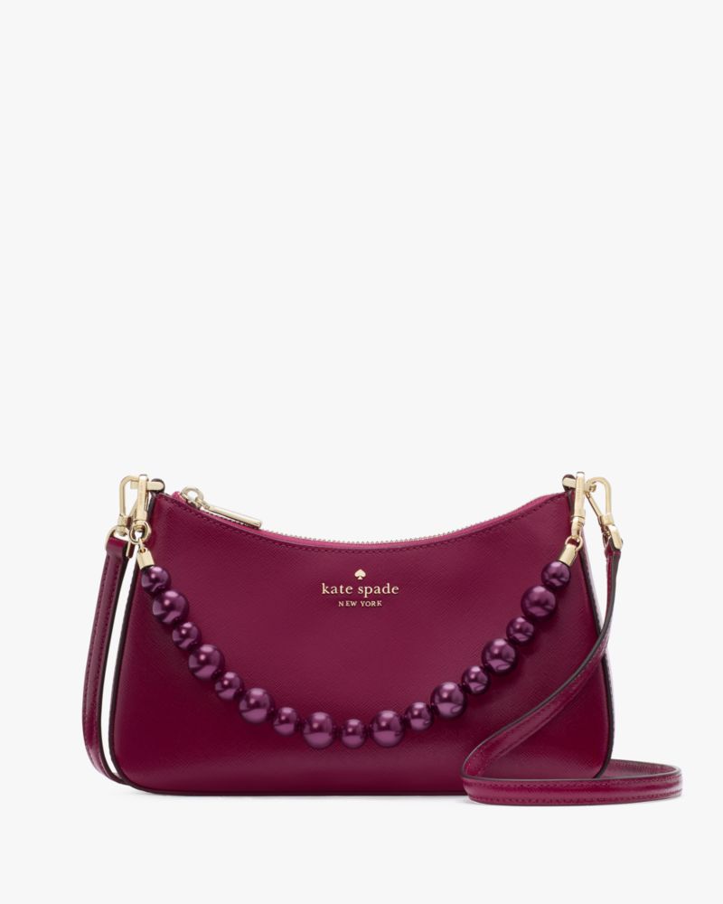 Kate Spade,Madison Faux Pearl Medium Convertible Crossbody,Maroon