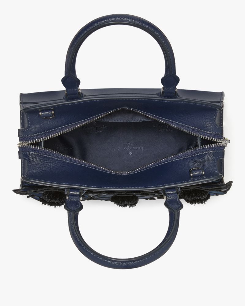 Kate Spade,Madison Embroidered Floral Small Satchel,Satchel,Metal Material,Applique,Embellished,Logo,Word Embellishment,Si...,Navy