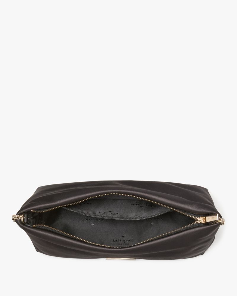 Kate Spade,Anya Satin Shoulder Bag,Satin,Shoulder Bag,Metal,Day Party,Black