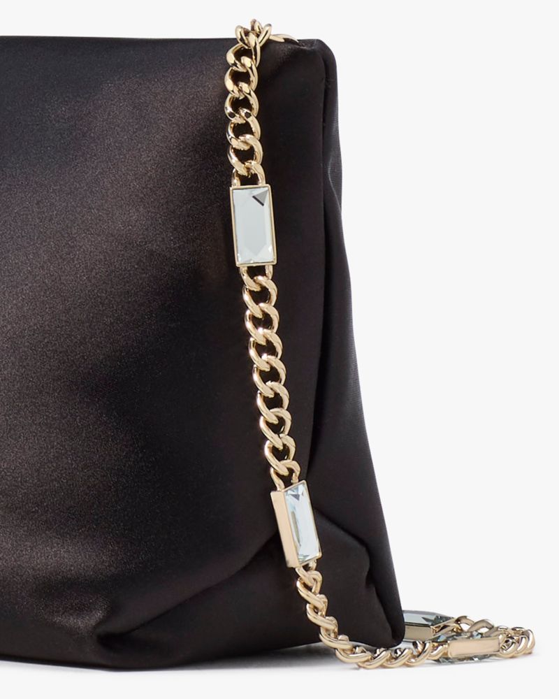 Kate Spade,Anya Satin Shoulder Bag,Satin,Shoulder Bag,Metal,Day Party,Black