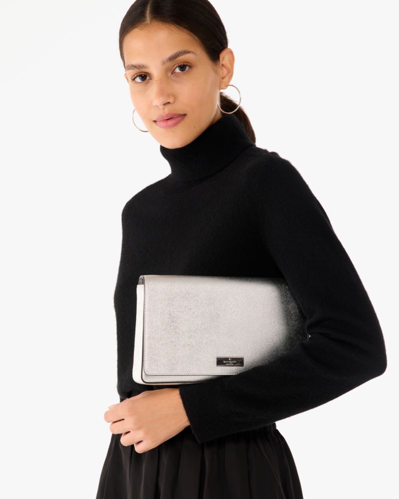 Kate Spade,Kenzie Metallic Small Convertible Crossbody,Crossbody,Logo,Metal,Silver Metal,Day Party,Silver