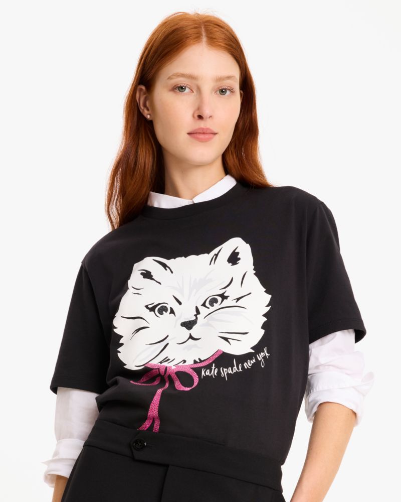 Kate Spade,エンベリッシュド キャット Tシャツ,トップス,ブラック